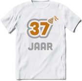 37 Jaar Feest T-Shirt | Goud - Zilver | Grappig Verjaardag Cadeau Shirt | Dames - Heren - Unisex | Tshirt Kleding Kado | - Wit - M