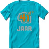 41 Jaar Feest T-Shirt | Goud - Zilver | Grappig Verjaardag Cadeau Shirt | Dames - Heren - Unisex | Tshirt Kleding Kado | - Blauw - 3XL