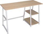Bureautafel Computertafel met 2 Planken,kantoortafel Werktafel in spaanplaat 120x50x73cm,LichtEiken+Wit