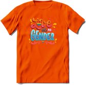 ove Has No Gender | Pride T-Shirt | Grappig LHBTIQ+ / LGBTQ / Gay / Homo / Lesbi Cadeau Shirt | Dames - Heren - Unisex | Tshirt Kleding Kado | - Oranje - L