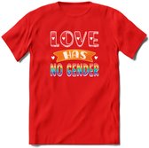 Love Has No Gnder | Pride T-Shirt | Grappig LHBTIQ+ / LGBTQ / Gay / Homo / Lesbi Cadeau Shirt | Dames - Heren - Unisex | Tshirt Kleding Kado | - Rood - XXL