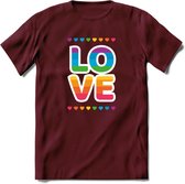 Love | Pride T-Shirt | Grappig LHBTIQ+ / LGBTQ / Gay / Homo / Lesbi Cadeau Shirt | Dames - Heren - Unisex | Tshirt Kleding Kado | - Burgundy - XXL