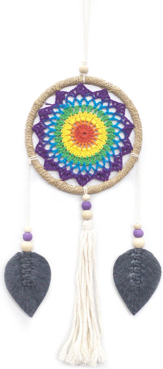Ancient Wisdom Bali Natuurlijke Dromenvanger Handgemaakt - Regenboog Elementaire Geesten - 35x19x1cm