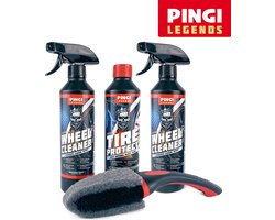 Pingi Car Care Velgen & Banden Schoonmaakset – Met Velgenreiniger – Flexibele Borstel – Bandenzwart
