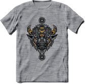 Bizon - Dieren Mandala T-Shirt | Geel | Grappig Verjaardag Zentangle Dierenkop Cadeau Shirt | Dames - Heren - Unisex | Wildlife Tshirt Kleding Kado | - Donker Grijs - Gemaleerd - L