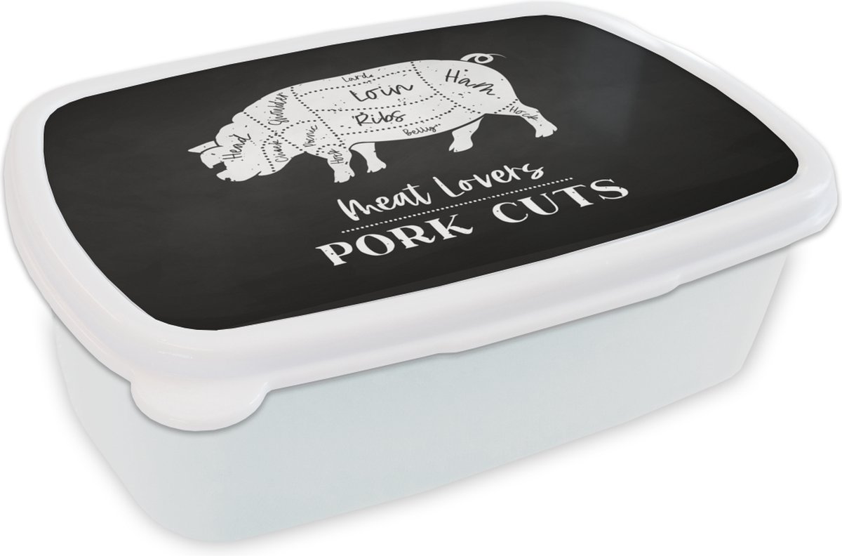 Broodtrommel Wit - Lunchbox - Brooddoos - Keuken - Varken - Slager - 18x12x6 cm - Volwassenen