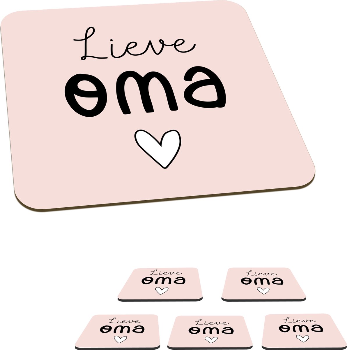 Onderzetters voor glazen - Oma - Roze - Pastel - 10x10 cm - Glasonderzetters - 6 stuks