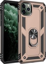 LuxeBass Hoesje geschikt voor iPhone 12 Pro Max Hoesje - Anti-Shock Hybrid Ring Armor goud