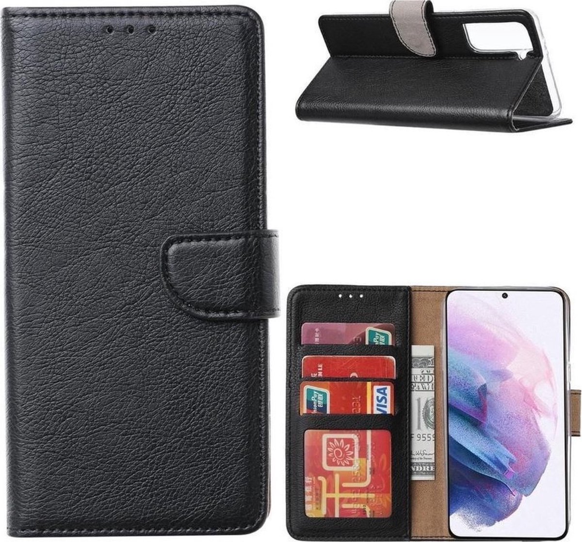LuxeBass Hoesje geschikt voor Samsung Galaxy A52 - Bookcase Zwart - portemonnee hoesje - telefoonhoes - gsm hoes - telefoonhoesjes