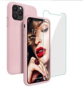 LuxeBass Hoesje geschikt voor iPhone 11  Hoesje - Siliconen Backcover - Pink Sand + Tempered Glas - telefoonhoes - gsm hoes - gsm hoesjes