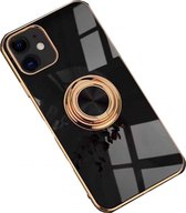 iPhone 12 Mini hoesje met ring - Kickstand - iPhone - Goud detail - Handig - Hoesje met ring - 5 verschillende kleuren - zalm roze - Grijs/blauw - Donker groen - Zwart - Paars