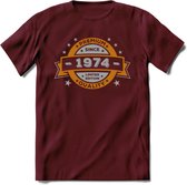 Premium Since 1974 T-Shirt | Zilver - Goud | Grappig Verjaardag en Feest Cadeau Shirt | Dames - Heren - Unisex | Tshirt Kleding Kado | - Burgundy - M