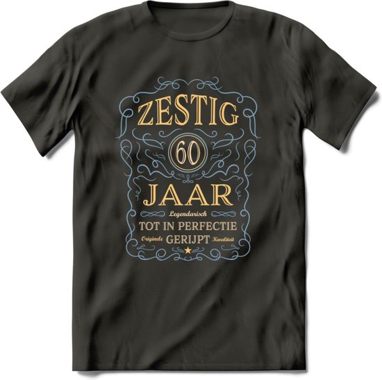 60 Jaar Legendarisch Gerijpt T-Shirt | Sky Blue - Ivoor | Grappig Verjaardag en Feest Cadeau Shirt | Dames - Heren - Unisex | Tshirt Kleding Kado | - Donker Grijs - XL