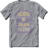 80 Jaar Legendarisch Gerijpt T-Shirt | Paars - Ivoor | Grappig Verjaardag en Feest Cadeau Shirt | Dames - Heren - Unisex | Tshirt Kleding Kado | - Donker Grijs - Gemaleerd - M