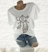 Katoenen zomer t-shirt dames met afbeelding dromenvanger kleur wit maat 38 40 42