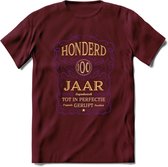 100 Jaar Legendarisch Gerijpt T-Shirt | Paars - Ivoor | Grappig Verjaardag en Feest Cadeau Shirt | Dames - Heren - Unisex | Tshirt Kleding Kado | - Burgundy - M