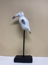 Decoratief beeld op standaard "vogel" - wit - Hoogte 36x17x5 cm  - polyresin - Decoratieve beelden- Woonaccessoires