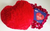Gustiana Liefdespakket - i Love Milka Chocolade + Hart kussen rood 45cm