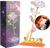 Gobesty Galaxy Rose, 24k Kleurrijke Gouden Roos met Liefde Basis Stand LED Licht Kunstmatige Rozen Presenten voor Valentijnsdag Verjaardag - Valentijn cadeautje