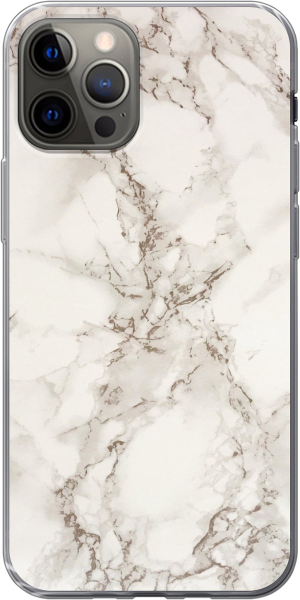 Telefoonhoesje Geschikt voor iPhone 12 Pro hoesje - Marmer print - Grijs - Wit - Siliconen Telefoonhoesje Telefoonhoesje