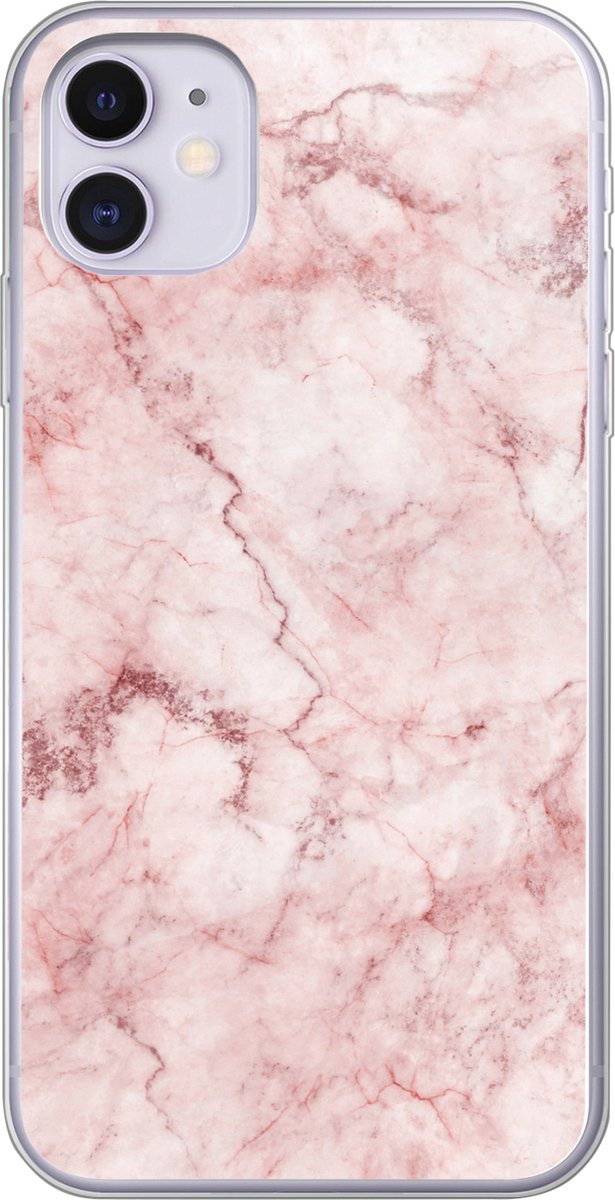 Telefoonhoesje Geschikt voor iPhone 11 hoesje - Marmer print - Roze - Luxe - Siliconen Telefoonhoesje Telefoonhoesje