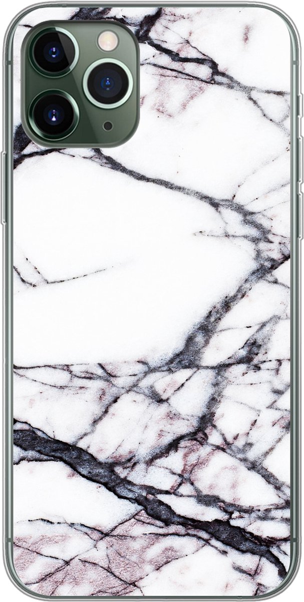 Telefoonhoesje Geschikt voor iPhone 11 Pro hoesje - Marmer print - Wit - Steen - Siliconen Telefoonhoesje Telefoonhoesje