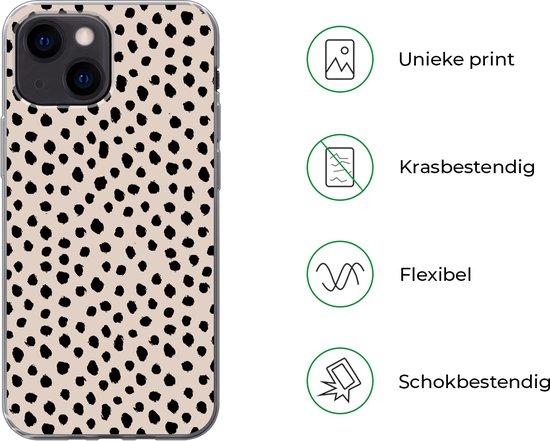 Coque iPhone 13 mini - Pois - Zwart - Beige - Siliconen