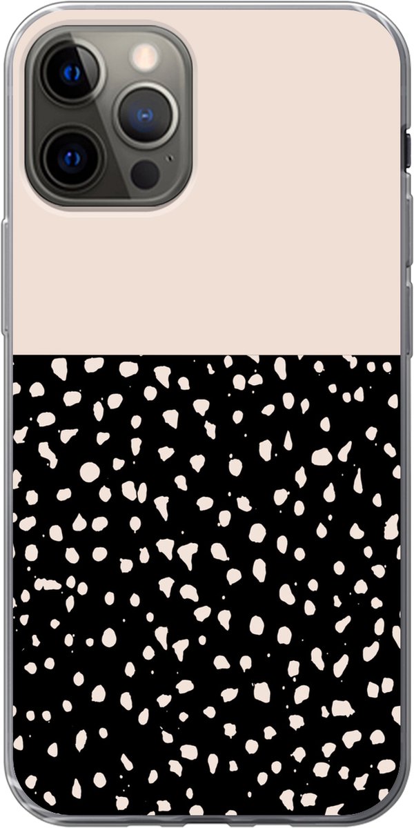 Telefoonhoesje Geschikt voor iPhone 13 Pro hoesje - Stippen - Beige - Zwart - Siliconen Telefoonhoesje