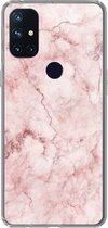 Geschikt voor OnePlus Nord N10 5G hoesje - Marmer print - Roze - Luxe - Siliconen Telefoonhoesje