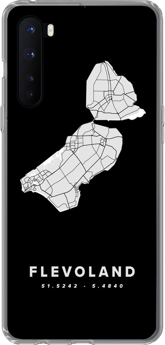 Telefoonhoesje Geschikt voor OnePlus Nord hoesje - Flevoland - Kaart - Zwart - Siliconen Telefoonhoesje Telefoonhoesje