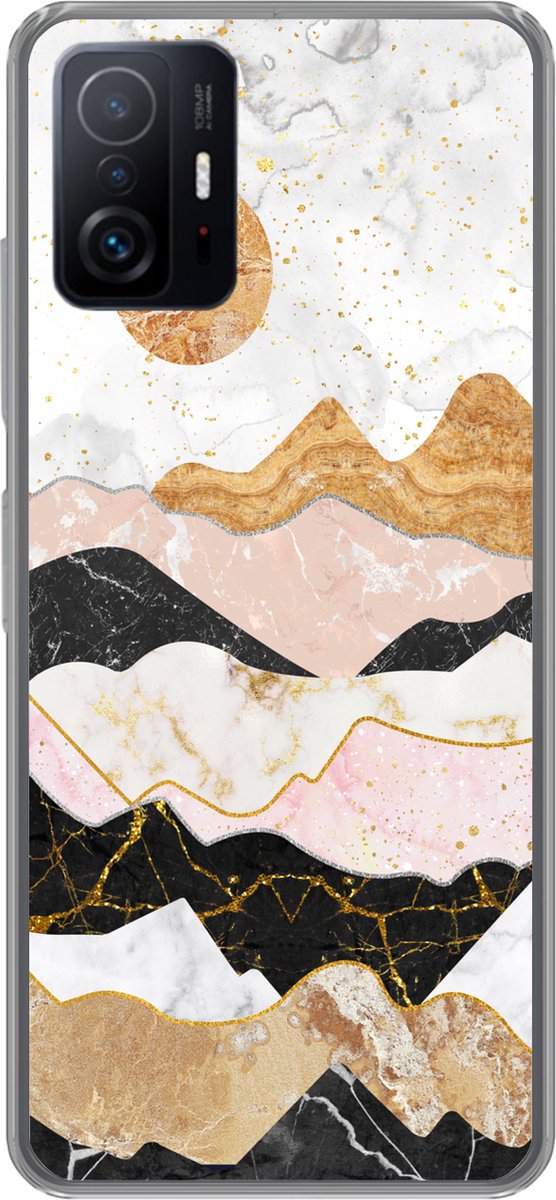 Telefoonhoesje Geschikt voor Xiaomi 11 Lite 5G NE hoesje - Marmer print - Goud - Pastel - Siliconen Telefoonhoesje Telefoonhoesje