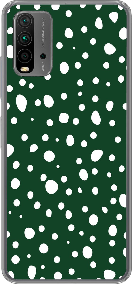 Telefoonhoesje Geschikt voor Xiaomi Redmi 9T hoesje - Stippen - Wit - Groen - Siliconen Telefoonhoesje Telefoonhoesje