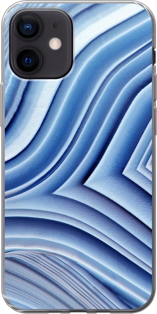 Telefoonhoesje Geschikt voor iPhone 12 hoesje - Natuurstenen - Patroon - Blauw - Siliconen Telefoonhoesje