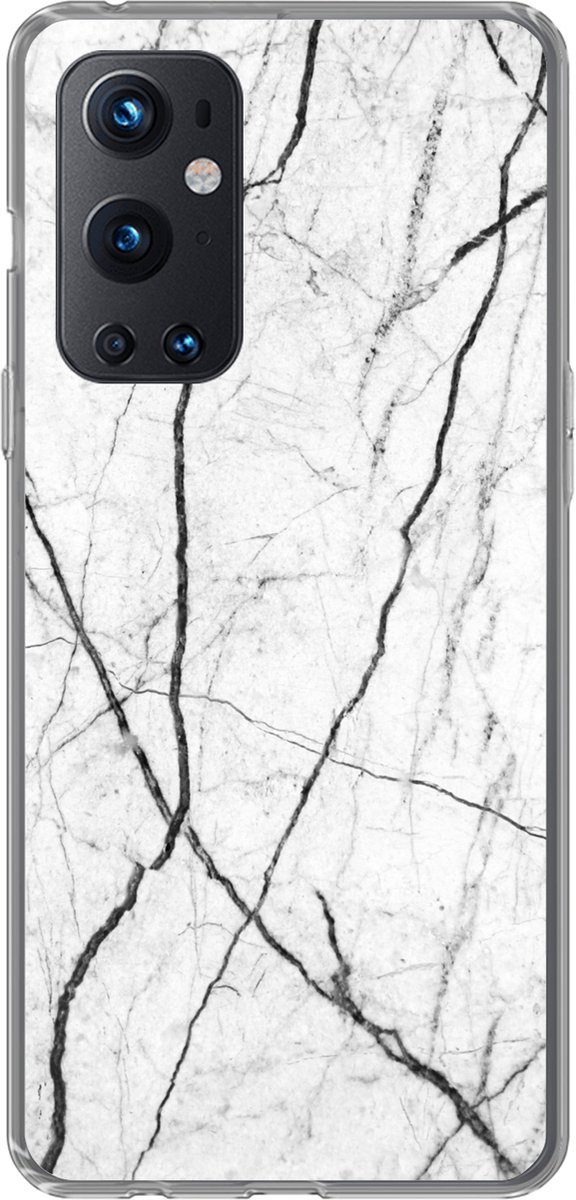 Telefoonhoesje Geschikt voor OnePlus 9 Pro hoesje - Marmer print - Zwart - Wit - Siliconen Telefoonhoesje Telefoonhoesje