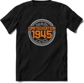 1945 Limited Edition Ring T-Shirt | Zilver - Goud | Grappig Verjaardag en Feest Cadeau Shirt | Dames - Heren - Unisex | Tshirt Kleding Kado | - Zwart - XL