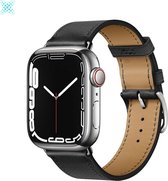 MY PROTECT® Leren Armband Voor Apple Watch Series 1/2/3/4/5/6/7/8/SE/Ultra 42/44/45/49mm Horloge Bandje Leer - Magnetisch iWatch Leather Bandje Apple Watch - Gesp Sluiting - Zwart