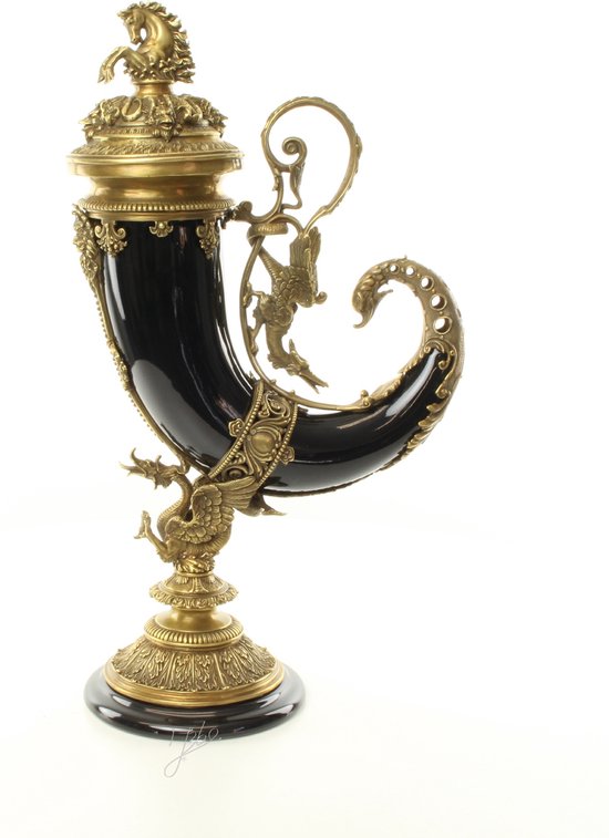 Corne d'abondance en porcelaine Zwart - bronze - standard - porcelaine - corne - 30x17x52 cm