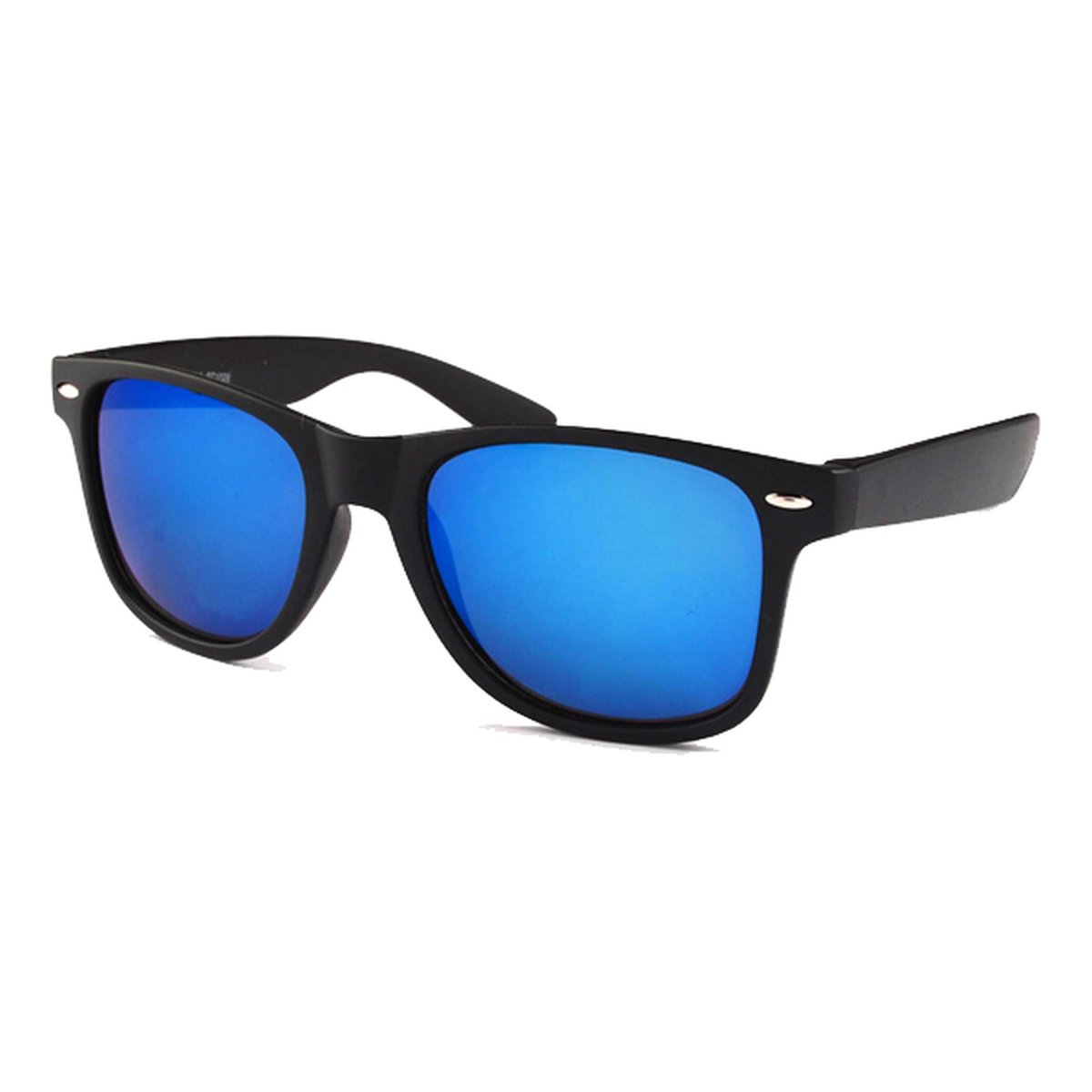 KJG - Klassieke Zonnebril - Mat Zwart Montuur - Blauw Spiegel