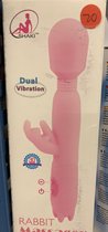 Shaki - Rabbit Massager - Dual vibration - trendy Roze - 30 vibratie funktie - grote kop voor lekker gevoel