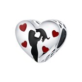 liefde hart poes kat bedel | Heart cat bead | bedels beads cadeau | Zilverana | geschikt voor Biagi , Pandora , Trollbeads armband | 925 zilver