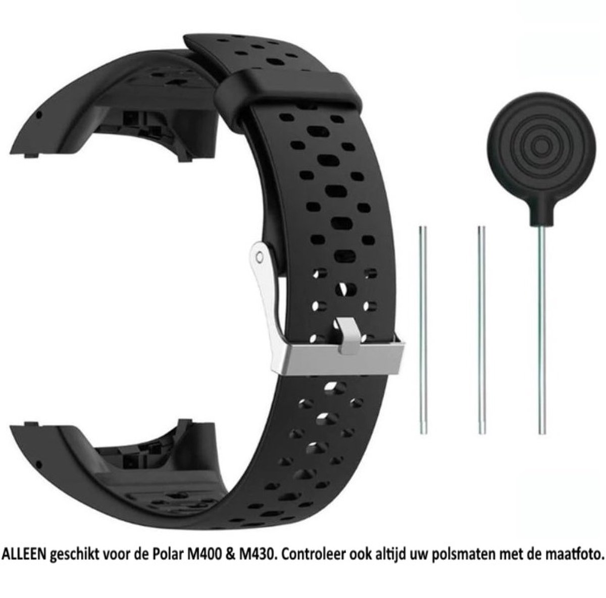 Zwart siliconen wearable bandje geschikt voor de Polar M400 en M430 - horlogeband - polsband - strap - siliconen - rubber - black - Maat: One size