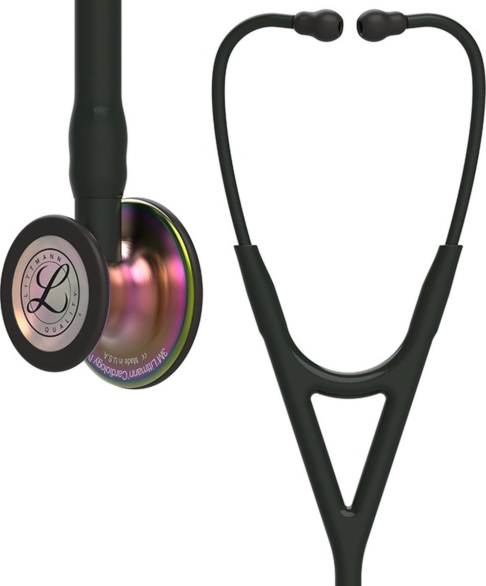 Goedkoopste Littmann stethoscoop cardiology IV Kleur stethoscoop Zwart / Regenboog 3M - Superieure akoestische kwaliteit - Dubbelzijdig borststuk