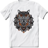 Vos - Dieren Mandala T-Shirt | Oranje | Grappig Verjaardag Zentangle Dierenkop Cadeau Shirt | Dames - Heren - Unisex | Wildlife Tshirt Kleding Kado | - Wit - XL