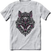 Vos - Dieren Mandala T-Shirt | Roze | Grappig Verjaardag Zentangle Dierenkop Cadeau Shirt | Dames - Heren - Unisex | Wildlife Tshirt Kleding Kado | - Licht Grijs - Gemaleerd - XL