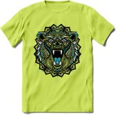 Beer - Dieren Mandala T-Shirt | Lichtblauw | Grappig Verjaardag Zentangle Dierenkop Cadeau Shirt | Dames - Heren - Unisex | Wildlife Tshirt Kleding Kado | - Groen - XXL