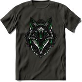 Vos - Dieren Mandala T-Shirt | Groen | Grappig Verjaardag Zentangle Dierenkop Cadeau Shirt | Dames - Heren - Unisex | Wildlife Tshirt Kleding Kado | - Donker Grijs - M