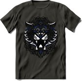 Tijger - Dieren Mandala T-Shirt | Donkerblauw | Grappig Verjaardag Zentangle Dierenkop Cadeau Shirt | Dames - Heren - Unisex | Wildlife Tshirt Kleding Kado | - Donker Grijs - M