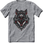 Vos - Dieren Mandala T-Shirt | Rood | Grappig Verjaardag Zentangle Dierenkop Cadeau Shirt | Dames - Heren - Unisex | Wildlife Tshirt Kleding Kado | - Donker Grijs - Gemaleerd - XL