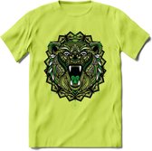 Beer - Dieren Mandala T-Shirt | Groen | Grappig Verjaardag Zentangle Dierenkop Cadeau Shirt | Dames - Heren - Unisex | Wildlife Tshirt Kleding Kado | - Groen - 3XL