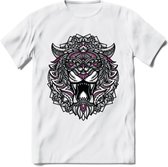 Tijger - Dieren Mandala T-Shirt | Roze | Grappig Verjaardag Zentangle Dierenkop Cadeau Shirt | Dames - Heren - Unisex | Wildlife Tshirt Kleding Kado | - Wit - XXL